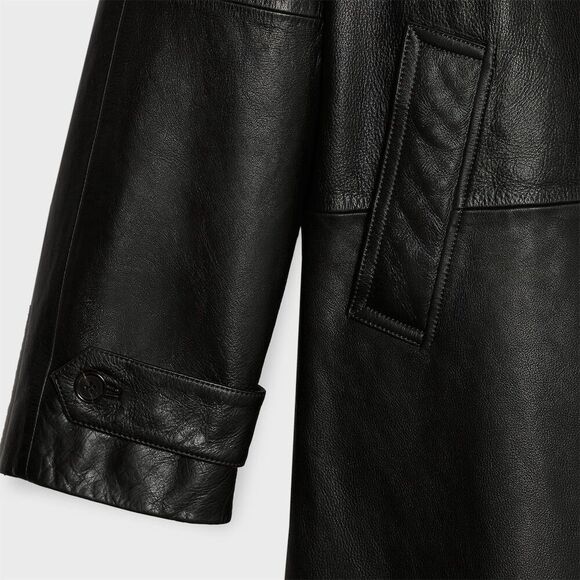 Steven Meisel Leather Overcoat Unisex Black Size L - Picture 6 of 9